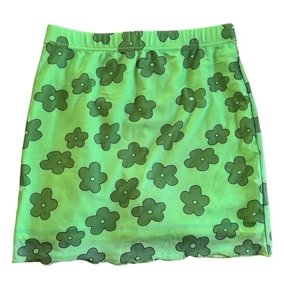 Bodycon Skirt Floral Mesh Overlay Mini Green Small - Picture 2 of 4